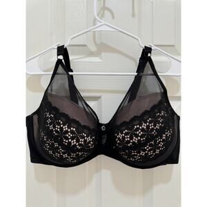 Ashley Graham Pink Black Lace Mesh Underwire Bra Women's 42DDD